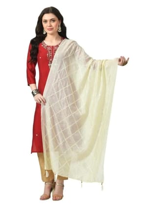 Women's Chanderi Self Degine Dupatta (Off White)-PID51272