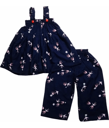 harshvardhanmart.com Pack of 1 Baby Girls 100% Cotton Shirt & Trouser ( Navy Blue )