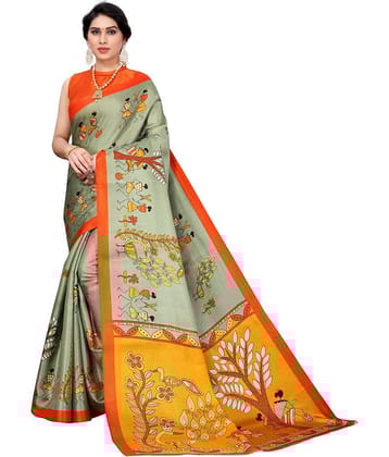 Kanooda Prints Art Silk Printed Saree With Unstitched Blouse Piece ( Pink )