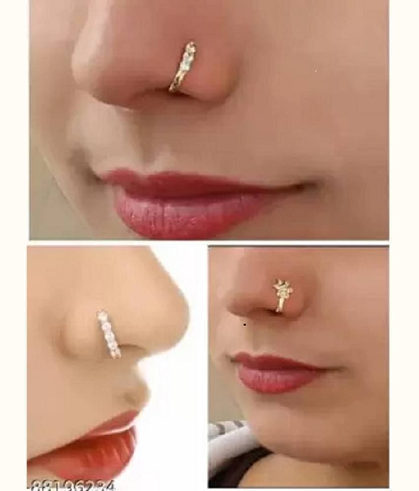 RENU CREATION Gold-plated Plated Metal, Alloy, Brass, Tungsten Nose Stud  (Pack of 3)