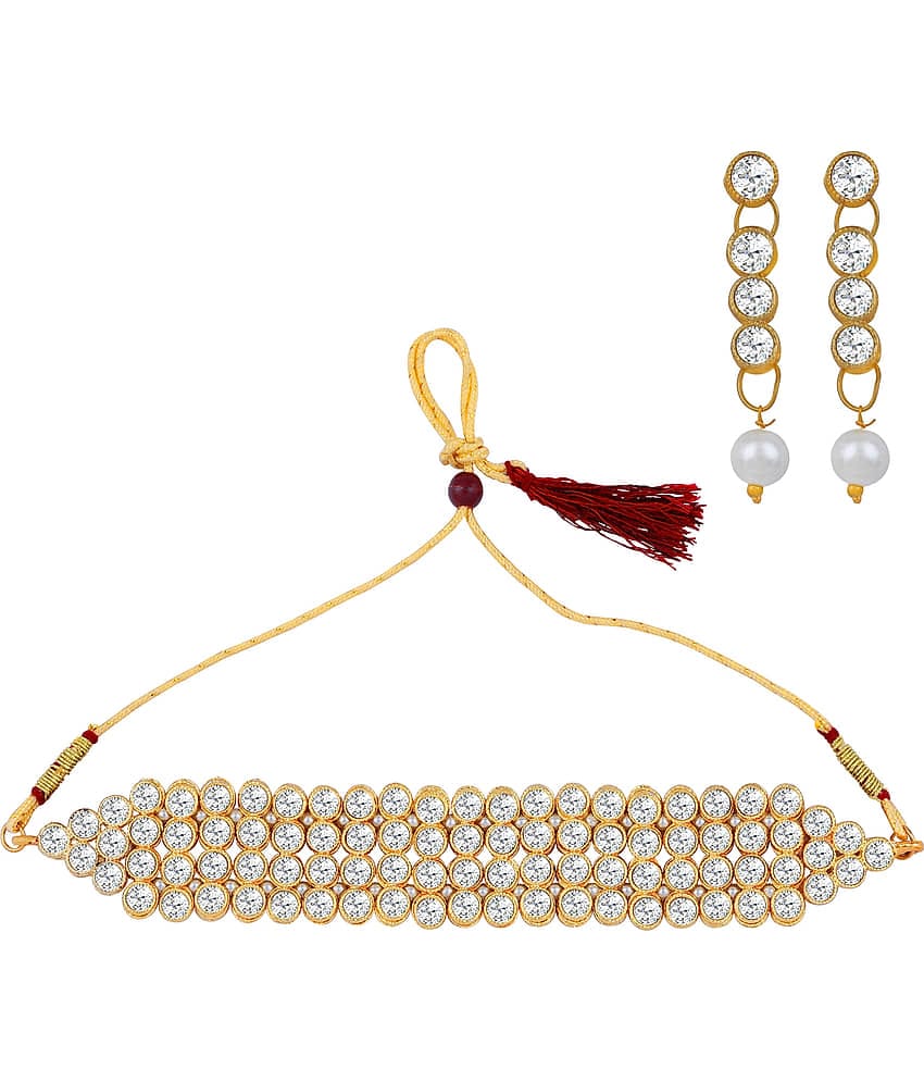 ShreejiHuf Alloy White Traditional Necklaces Set Choker