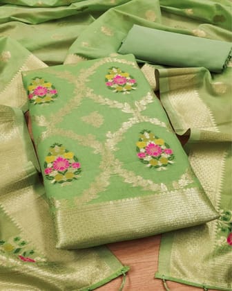 Noor-e-Banaras Cotton Brocade Green Suit
