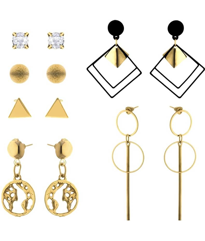 FASHION FRILL - Golden Stud Earrings ( Pack of 6 )