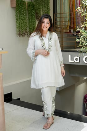 Gibran White Mirror Embellished Cordset-XXL-3XL