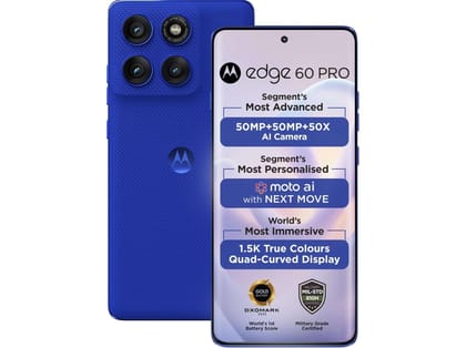 Motorola Edge 60 Pro 5G Smartphone (12GB RAM, 256GB Storage) with 17.02 cm (6.7 inch) Display, 50MP + 50MP + 10MP, 50MP Front Camera - Pantone Dazzling Blue