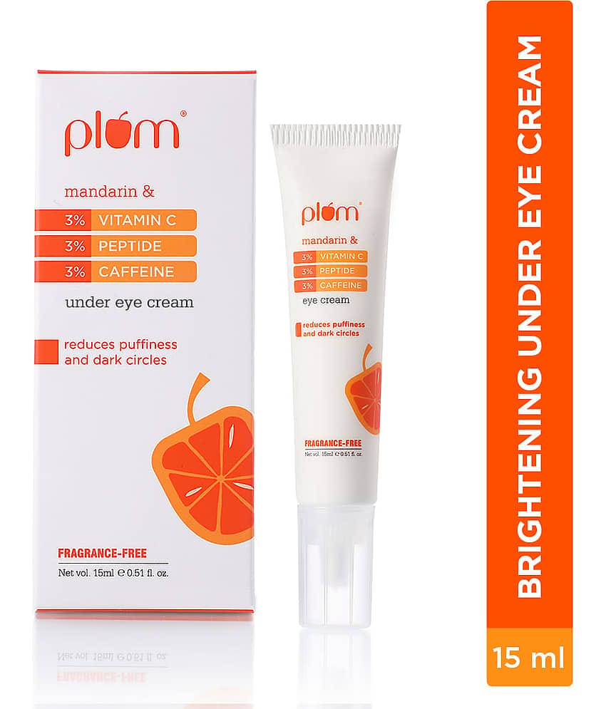 Plum 3% Vitamin C 3% Peptide & 3% Caffeine Eye Cream with Mandarin , Reduces Puffiness & Dark Circles, 100% Vegan 15ml