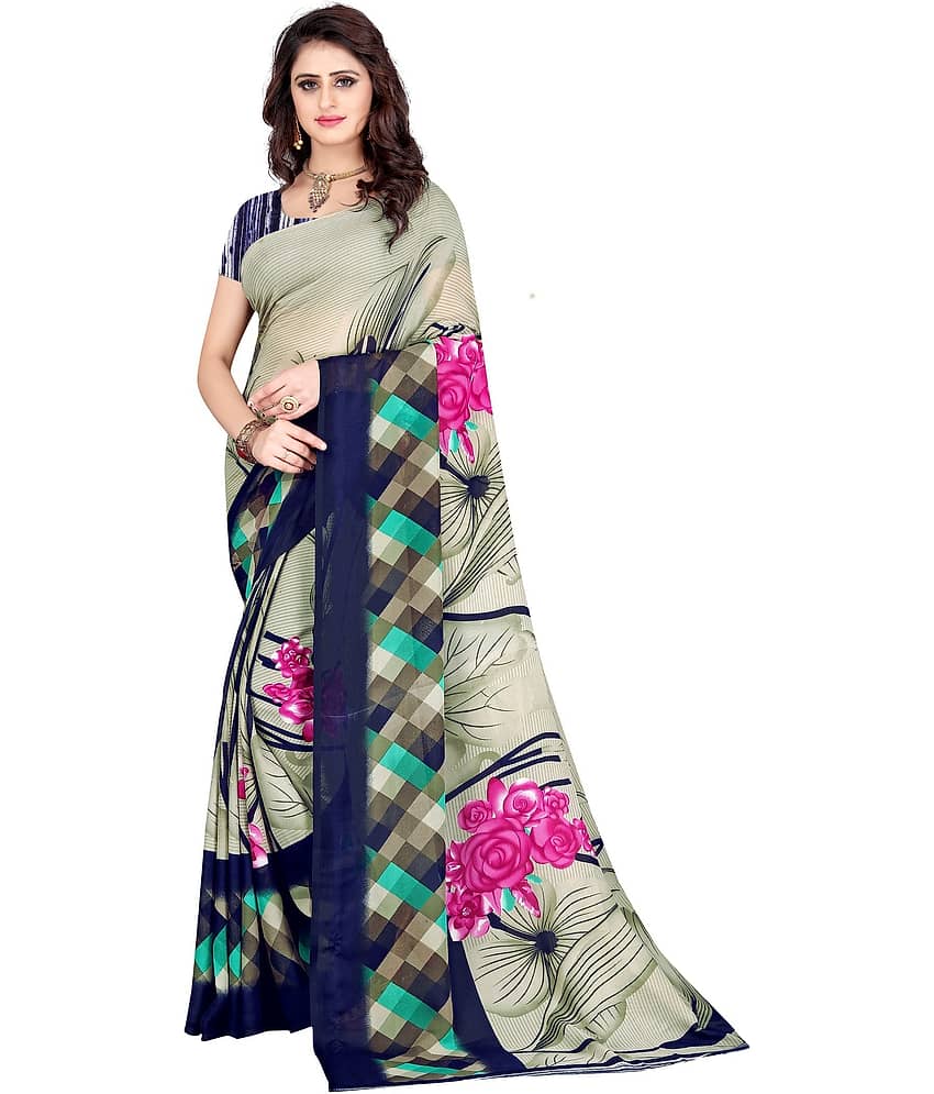 LEELAVATI Georgette Printed Saree With Unstitched Blouse Piece ( Multicolor )