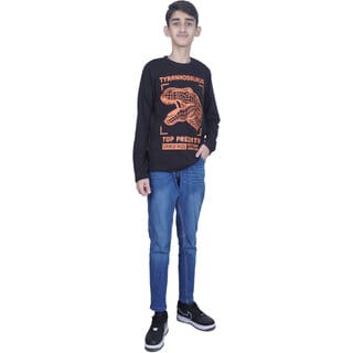 Kid Kupboard Cotton Boys T-Shirt, Dark Black, Full-Sleeves, 12-13 Years KIDS7050