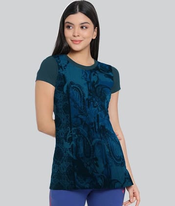 LYRA Women Cotton Printed Regular Fit Round Neck T-Shirt ( Blue )