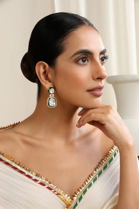 Iris Green Polki Dangler Earrings-Polki