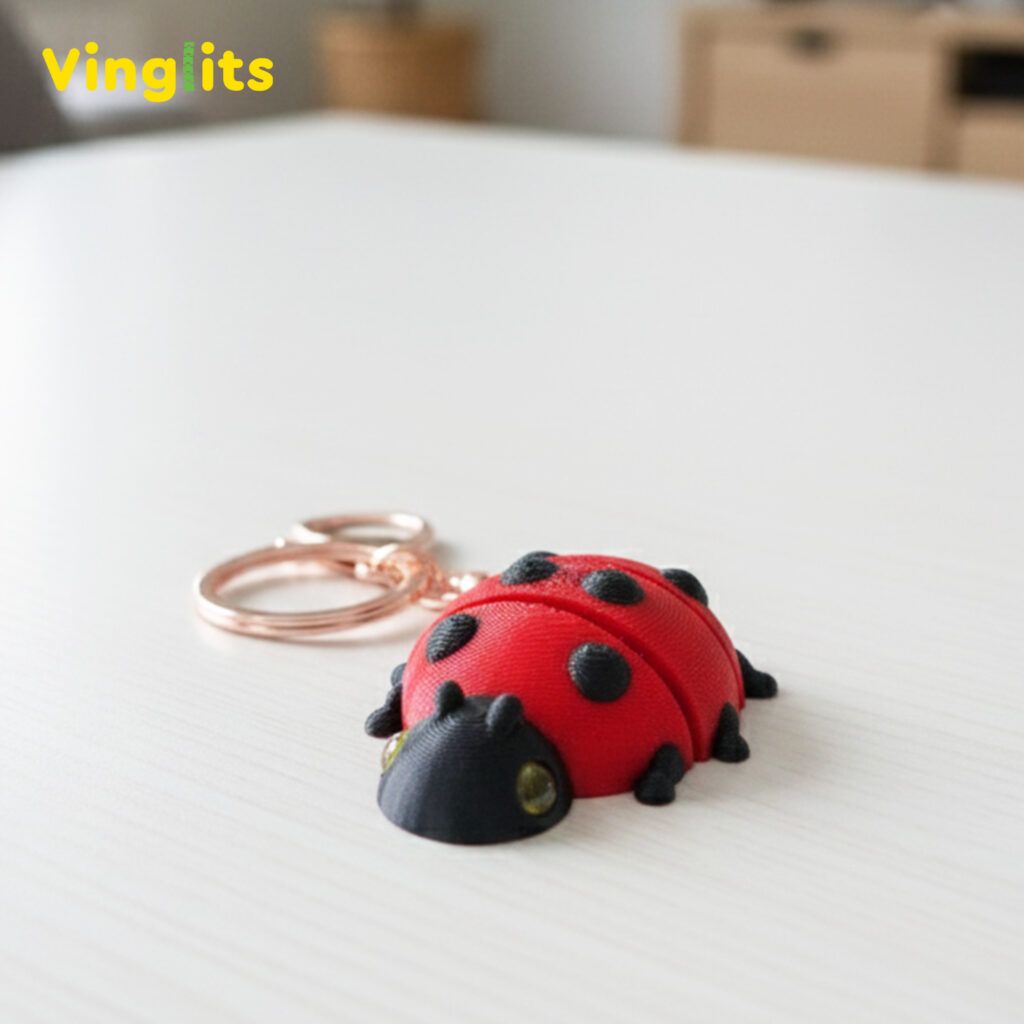 Vinglits Bugsy & Scaly 3D Printed Keychains – Articulated Animal Toys, Pocket-Friendly Keyrings, Stress Relief Desk Toys for Kids & Adults, Collectible Accessories (Ladybug - Scarlet, Medium)