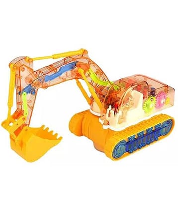RAINBOW RIDERS  Electric Universal Transparent Mechanical Gear Excavator Light Music Engineering Vehicle Truck Toy for Boys & Girls Age 2, 3, 4, 5, 6, 7, 8 Multicolour Plastic Musical Battery Operated Toy