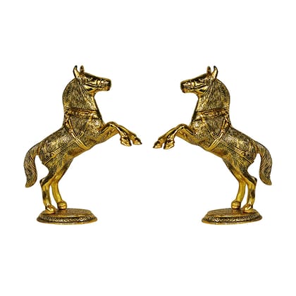 DreamKraft White Metal Jumping Horse Set Statue Animal Showpiece - Pair of 2 (Golden - 24.5 x 10 x 25 cm)