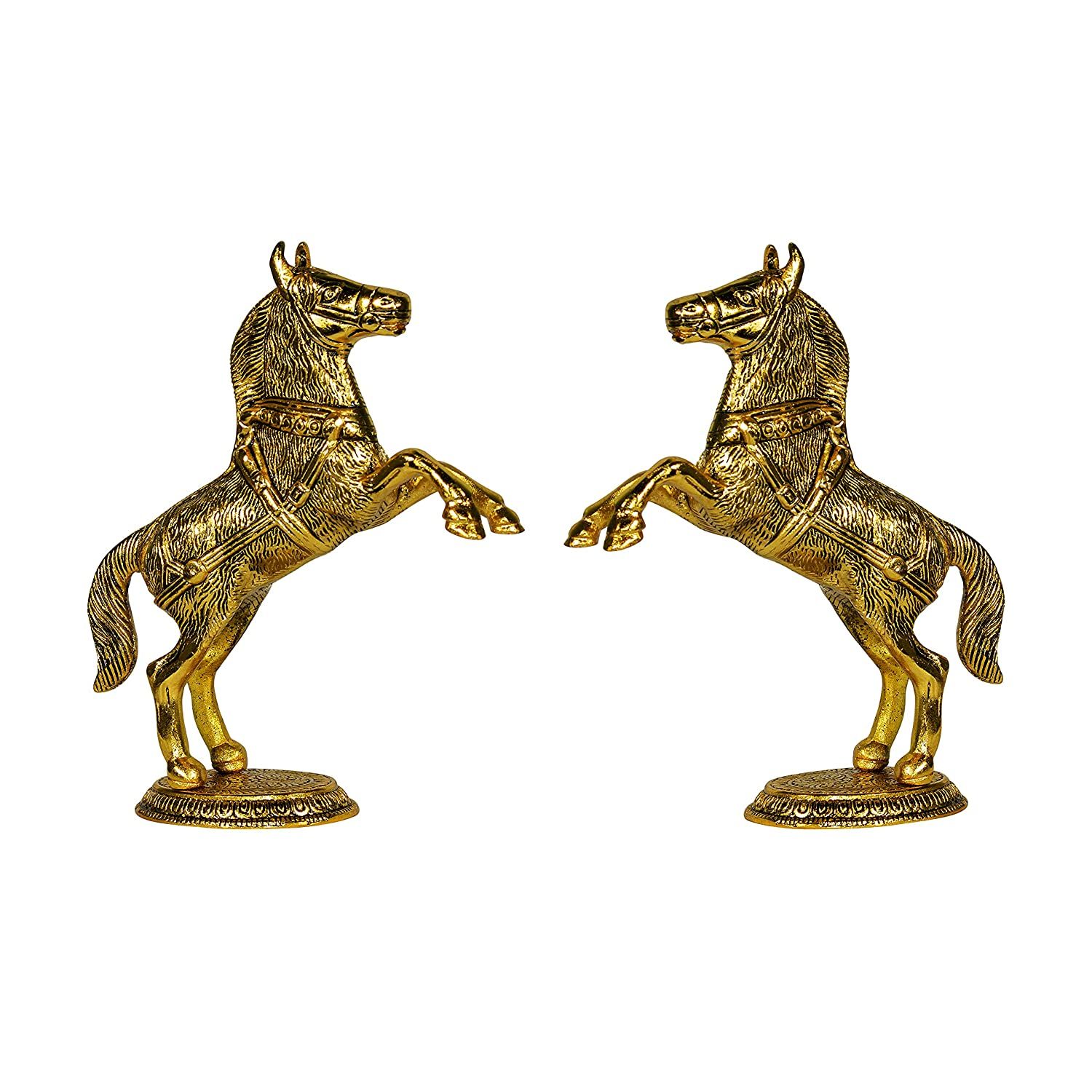 DreamKraft White Metal Jumping Horse Set Statue Animal Showpiece - Pair of 2 (Golden - 24.5 x 10 x 25 cm)