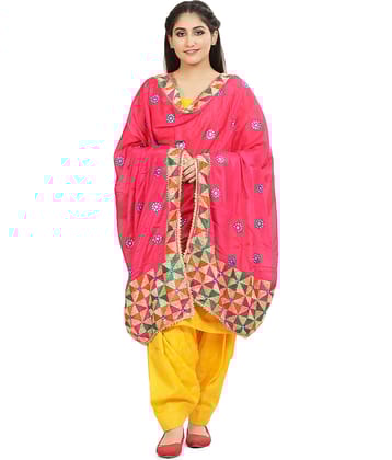 SAHEJ SUITS Pink Chiffon Hand Embroidered Dupatta