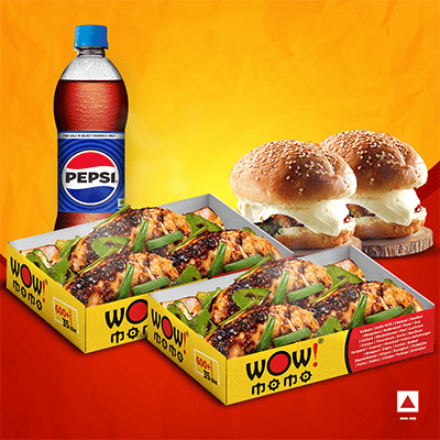 Chicken Himalayan Chilli Momo 6Pc + Chicken Moburg 2Pc + 1 Pepsi 400ml