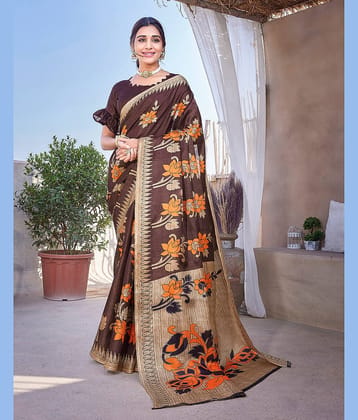 Yashika Art Silk Printed Saree With Unstitched Blouse Piece ( Green )