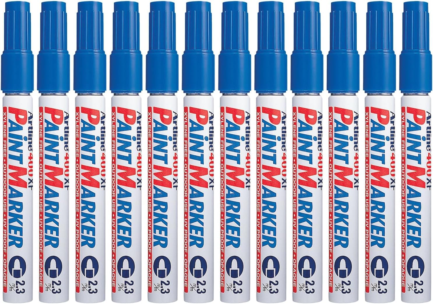 Artline 400XF Paint Markers for Wood, Plastic, and Canvas, The Ideal Waterproof Marker for Indoor/Outdoor Applications, Opaque Permanent Markers with 2.3 mm Bullet Tip, Blue, Pack of 10