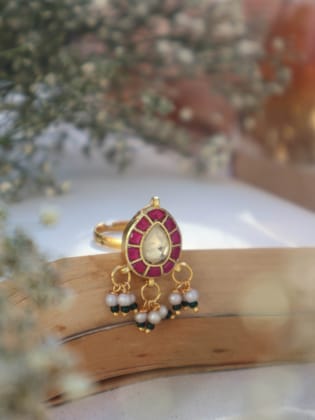 Antra Pink Kundan Ring-Pink
