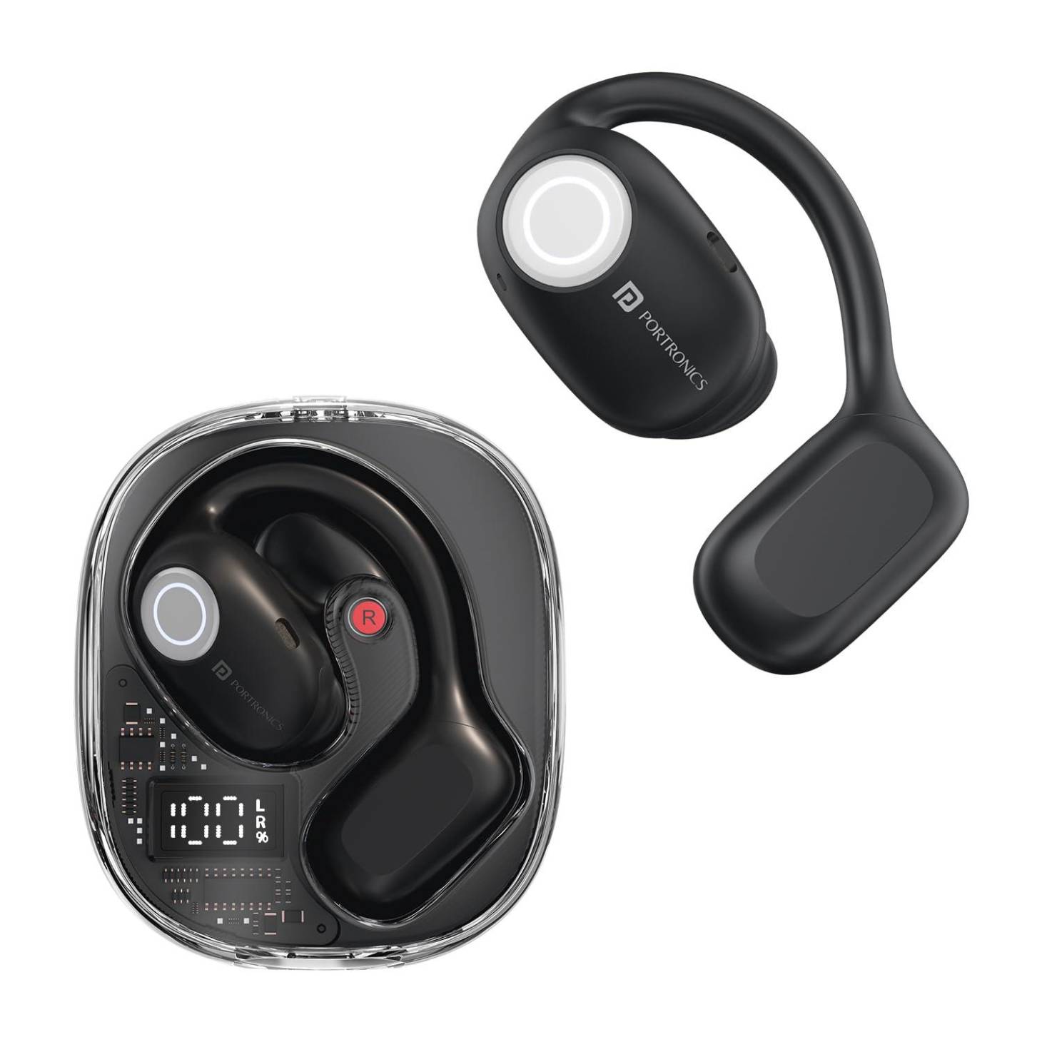 Portronics Harmonics Twins 30 Smart OWS Earbuds, 30Hrs Playtime (Black)