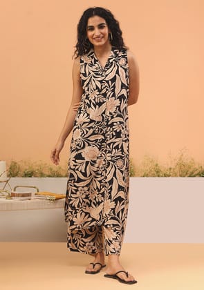 Noir Botanical A-Line Kurta Set-L