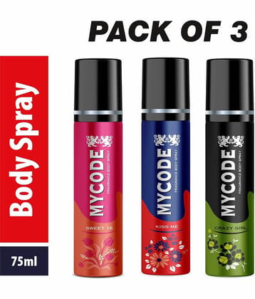 Generic Sweet16,Kissme,Crazy Girl Perfume Body Spray for Unisex 225 ml ( Pack of 3 )