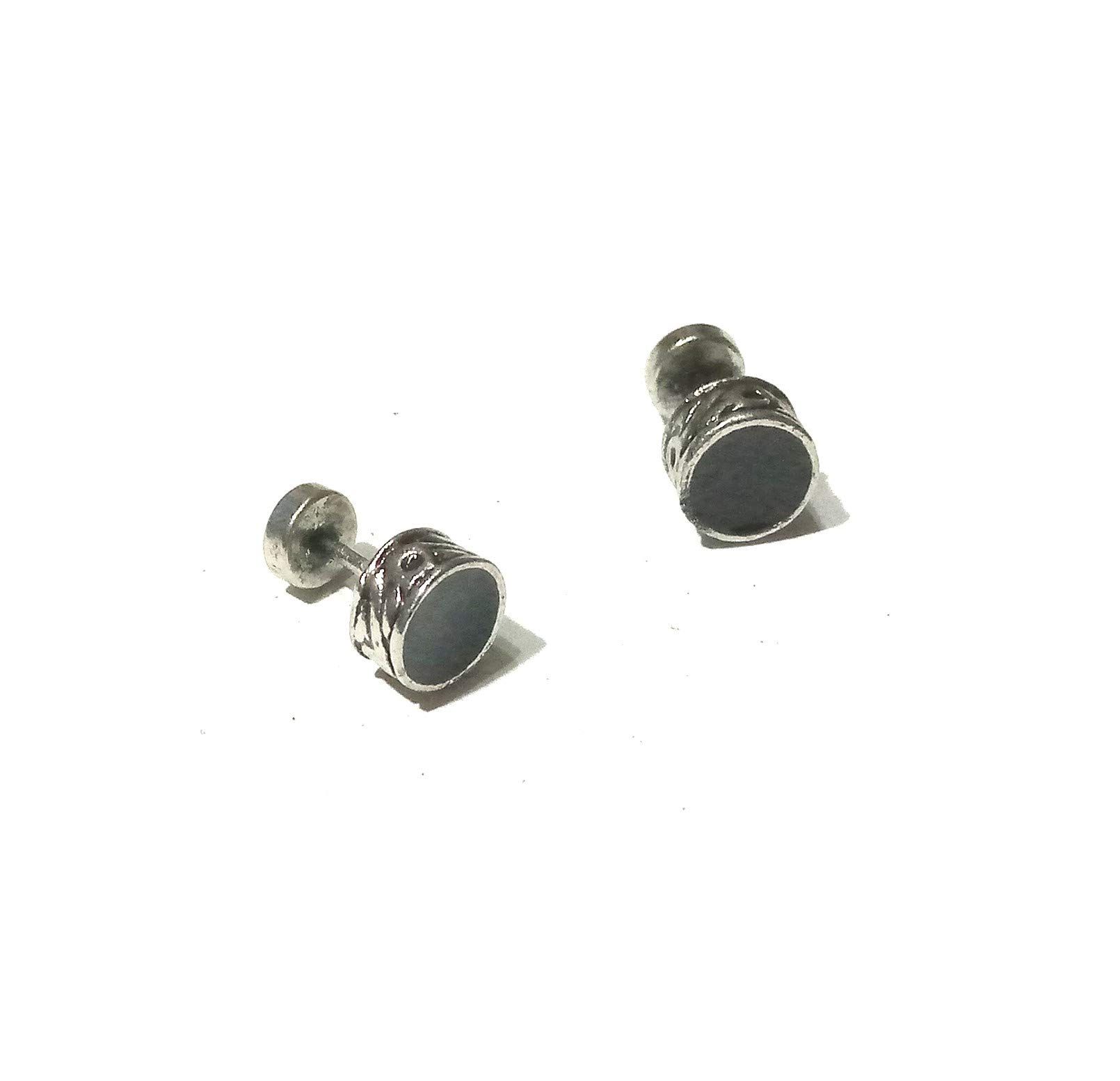 Nawani 1 Pair Mens Jewellery Silver, Black Studs Earring/Earring for Men/Boys/Boyfriend.