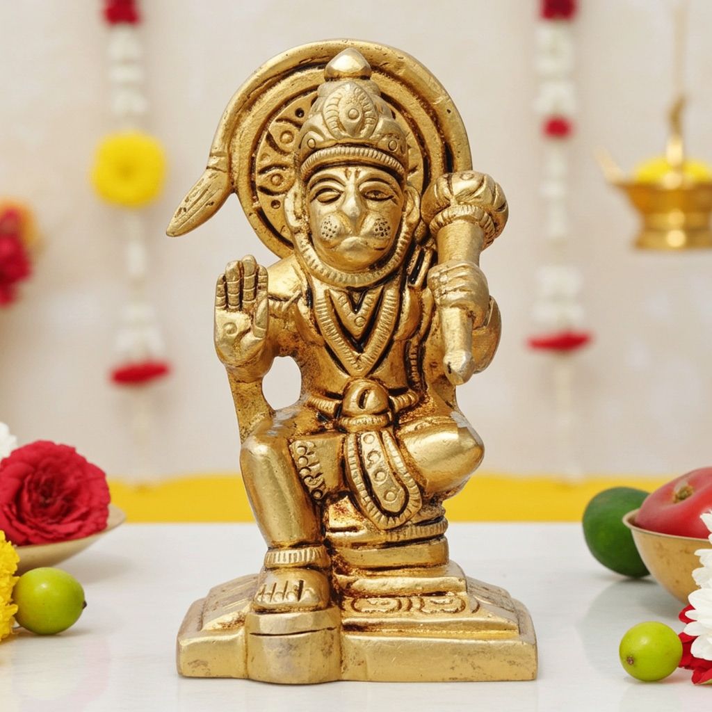 Brass Hanuman Ji Temple Idol - Devotional Home Decor, Height : 4 Inch (BSMAS1032 B)