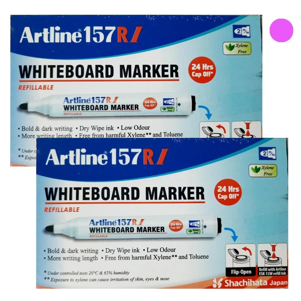 Artline 157RI Whiteboard Marker Pack of 10 X 2 Packs (Pink Colours) | Quick Drying, Dry Wipe Ink, Low Odor