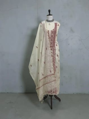 Lucknow Chikankari Mul Cotton Dress Material with Stick Figure Motif
