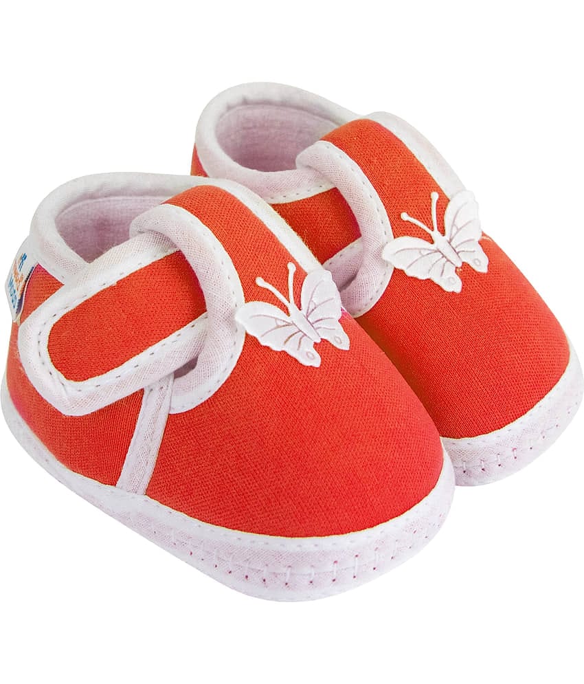 Neska Moda Baby Boys & Baby Girls Butterfly Velcro Cotton Booties For 12 to 24 Months (Red)