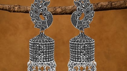 Bilasita Premium Collection Oxidised Peacock Jhumka Earrings | Vintage Ethnic Charm | Festive & Wedding Wear