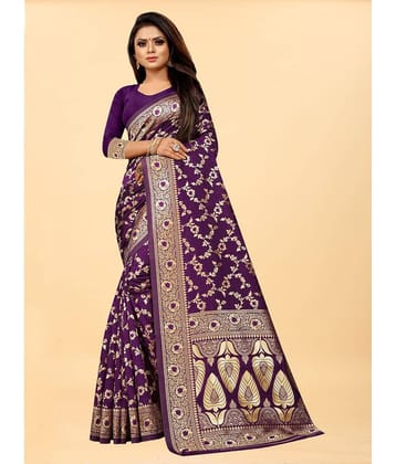 Gazal Fashions Banarasi Silk Embellished Saree With Unstitched Blouse Piece ( Pink )