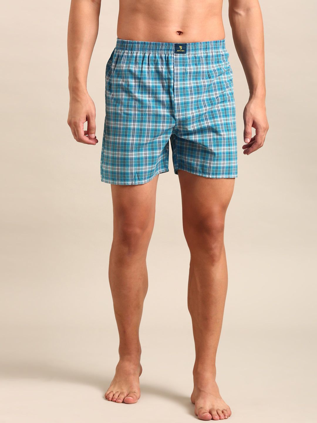 Turquoise Checked Cotton Boxer-M