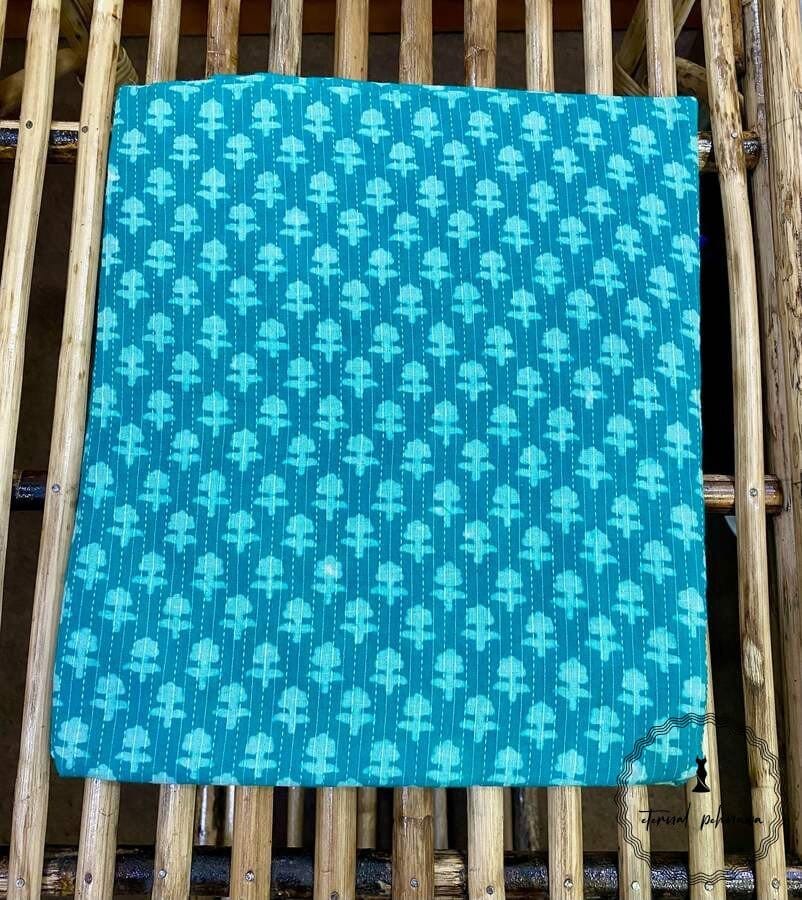Elegant Unstitched Cotton Fabric for Kurtas-Turquoise