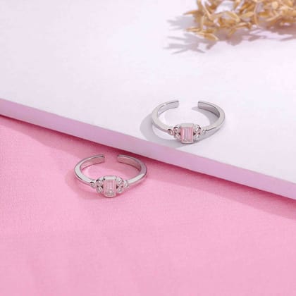 Sterling Silver Baguette Toe Rings-White Stone / Silver