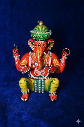 Icrafts Home Décor Exclusive Handmade Wooden Lord Ganesh Idol – Single Piece (L: 5.08 cm × B: 5.08 cm × H: 10.16 cm, Weight: 43 g)