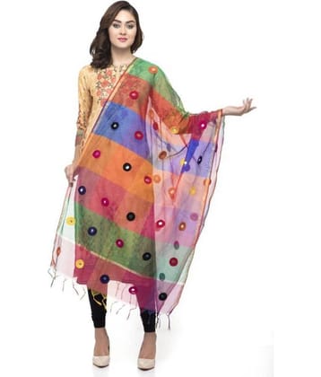A R Silk Multicoloured Chanderi Hand Embroidered Dupatta - Single