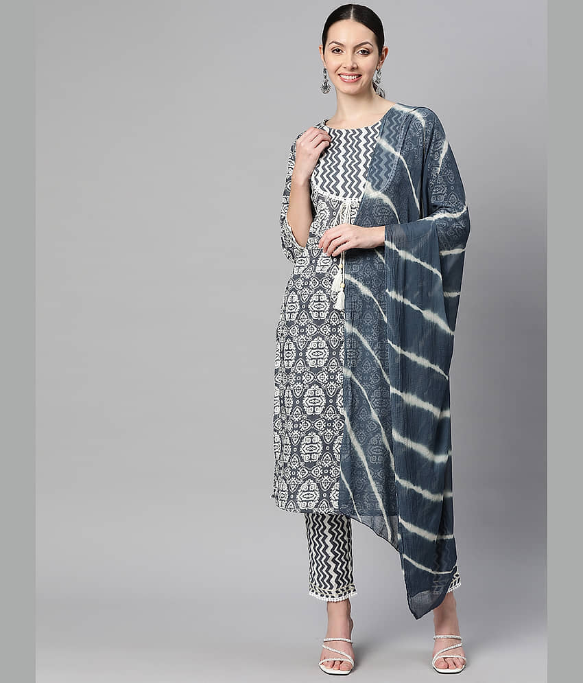 Vbuyz - Blue Straight Cotton Women's Stitched Salwar Suit ( Pack of 1 )