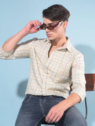 Beige Tartan Check 100% Cotton Shirt-2XL / Beige