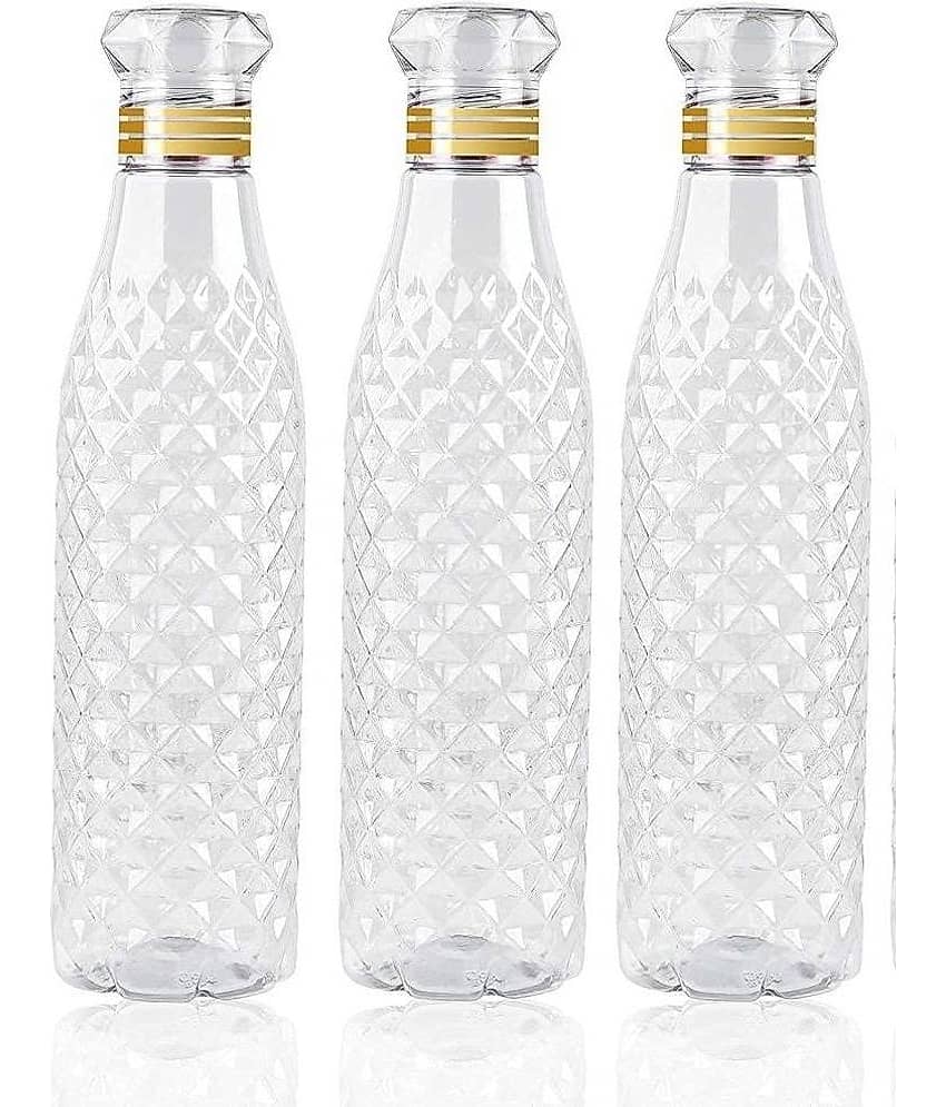 NCMART Diamond Water Bottle Transparent Polypropylene Fridge Water Bottle 1000 mL ( Set of 3 )
