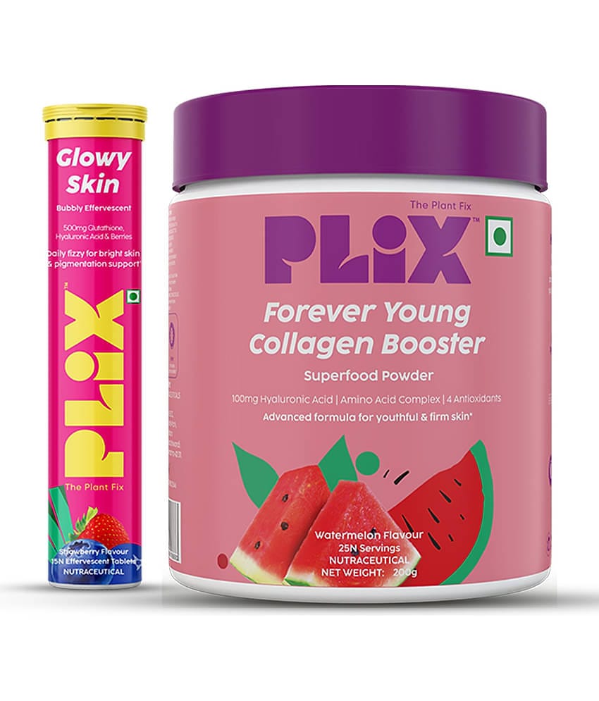 PLIX Beauty Glow Combo Glutathione 15 Effervescent Tablets and Collagen Builder Powder (200g) Combo for Youthful and Glowy Skin