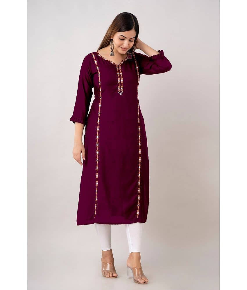 Kapadia - Wine Rayon Women's Straight Kurti ( Pack of 1 )