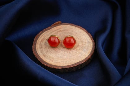 Hexagonal Carnelian Silver Studs