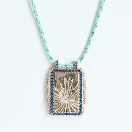 Moon Cubic Zirconia 18K Gold Blue Thread Anti Tarnish Necklace Pendant For Women