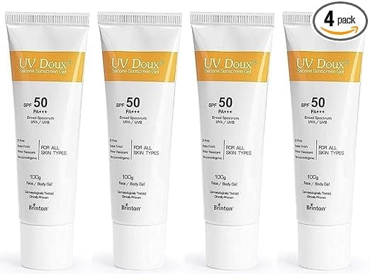 Brinton Healthcare UvDoux Face & Body Sunscreen gel with SPF 50 PA+++ in Matte Finish and Oil Free Formula| Protection against UVA/UVB Rays100gm x Pack of 4