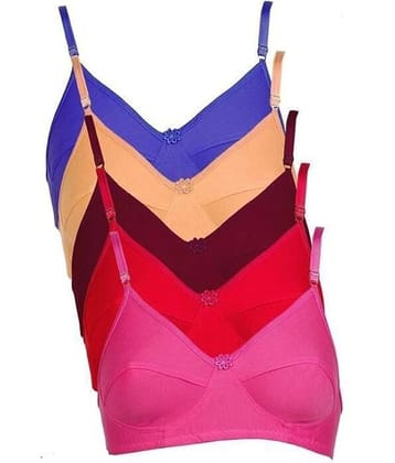 Kiran Enterprises Pack of 5 Cotton Blend Non Padded Everyday Bra For Women ( Multicolor )