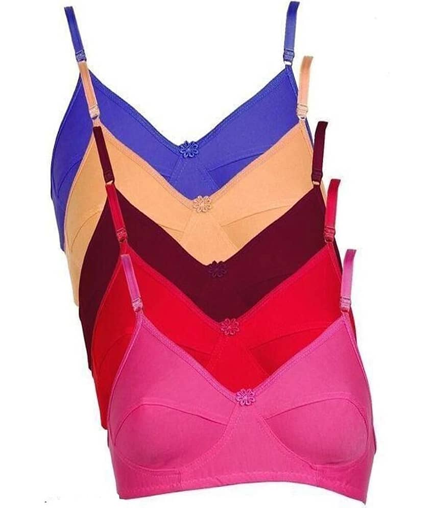 Kiran Enterprises Pack of 5 Cotton Blend Non Padded Everyday Bra For Women ( Multicolor )