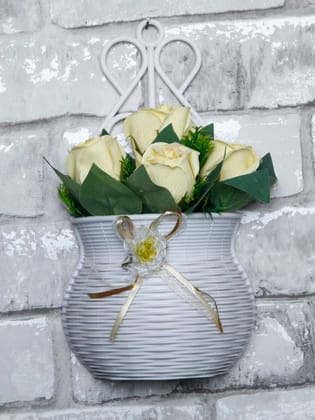 Foliyaj Plastic Wall Plant for Office & Home Decoration | Indoor Wall Mounted Planters | Hanging Planters for Living Room | Wall Hanging with Yellow Rose Plant Bush |White, Height 25 CM x Width 14 CM Foliyaj Plastic Wall Plant for Office & Home Decoration | Indoor Wall Mounted Planters | Hanging Planters for Living Room | Wall Hanging with Yellow Rose Plant Bush |White, Height 25 CM x Width 14 CM