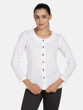 Formal Round Neck Top - White-S